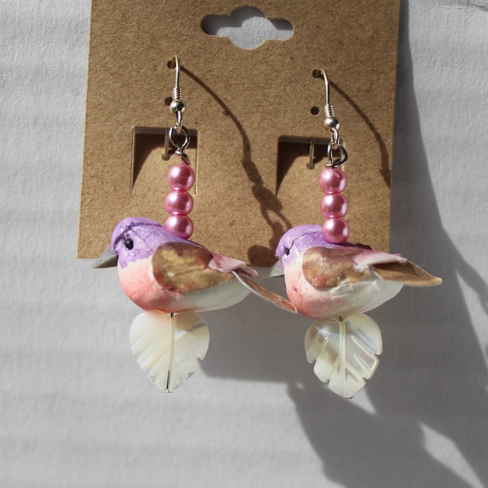 Handcrafted Bird Earrings - M.O.P. & Ster. Silver